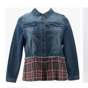 DG2 Diane Gilman Stretch Denim Plaid
Peplum Chambray Jacket NWT